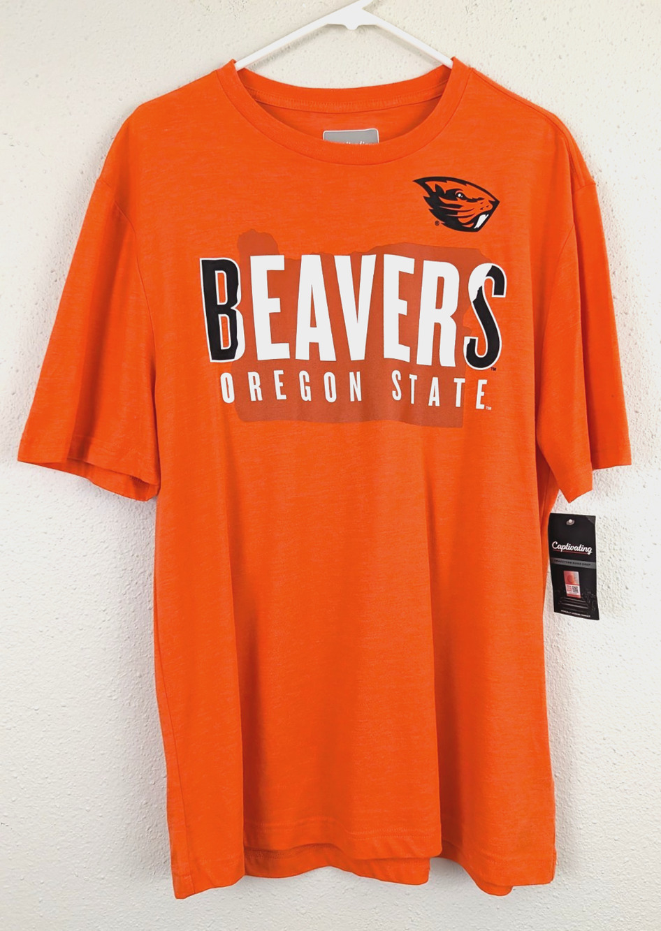 New Captivating men's sz L T-shirt Oregon State Beavers ss bright orange 3161